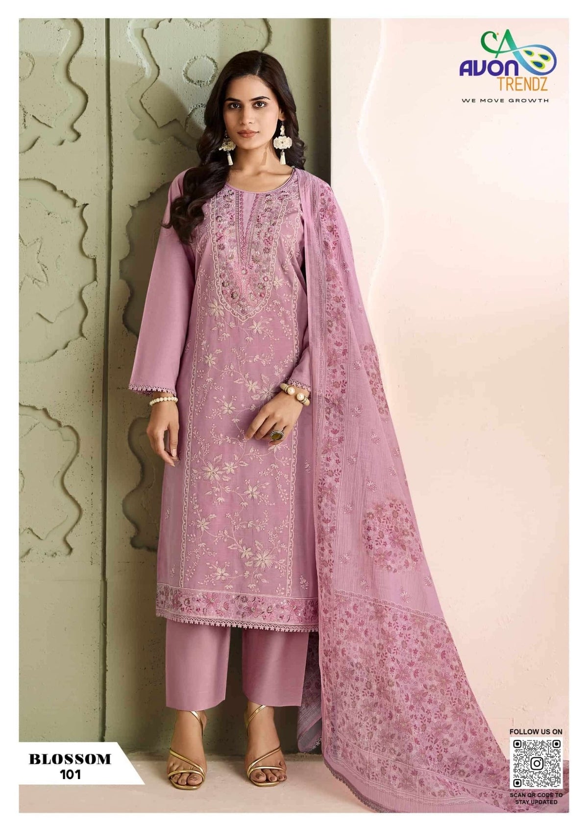 Avon Trendz Blossom Linen Embroidered Dress Material Wholesale - Amrah Wholesale