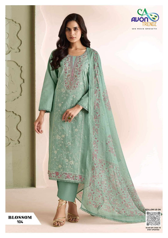 Avon Trendz Blossom Linen Embroidered Dress Material Wholesale - Amrah Wholesale