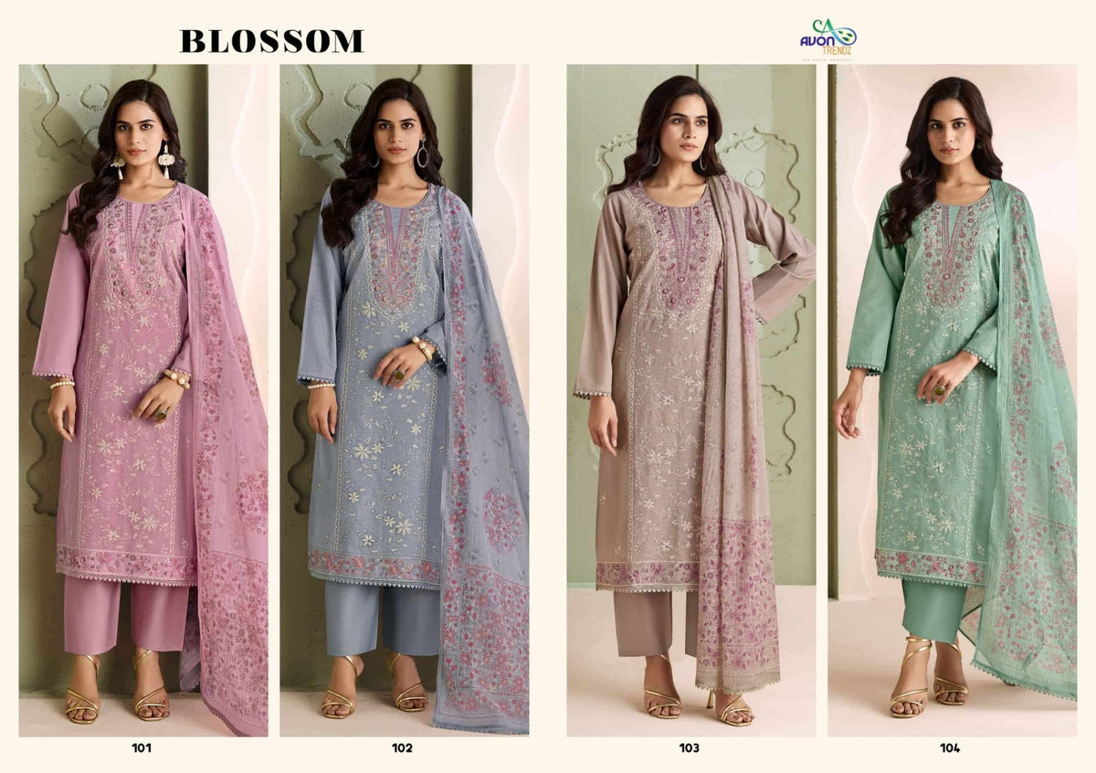 Avon Trendz Blossom Linen Embroidered Dress Material Wholesale - Amrah Wholesale