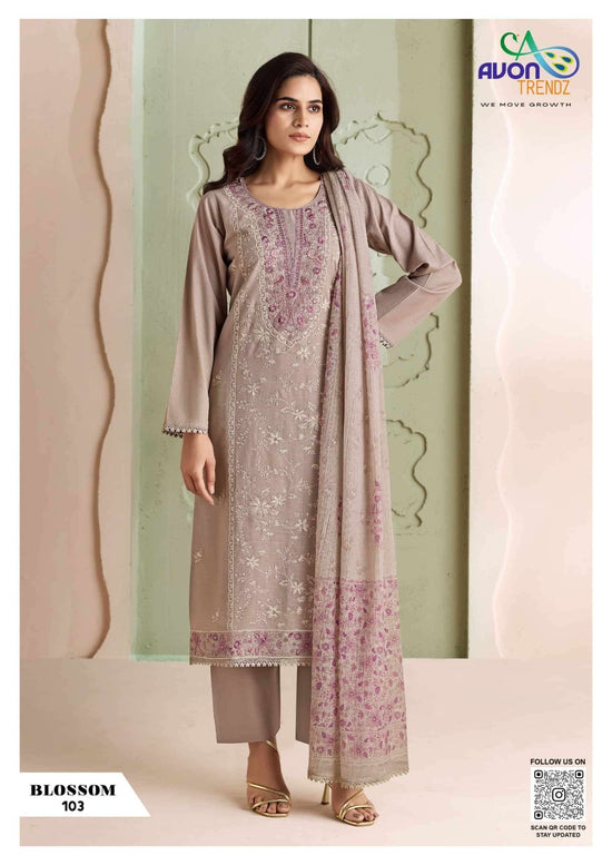 Avon Trendz Blossom Linen Embroidered Dress Material Wholesale - Amrah Wholesale