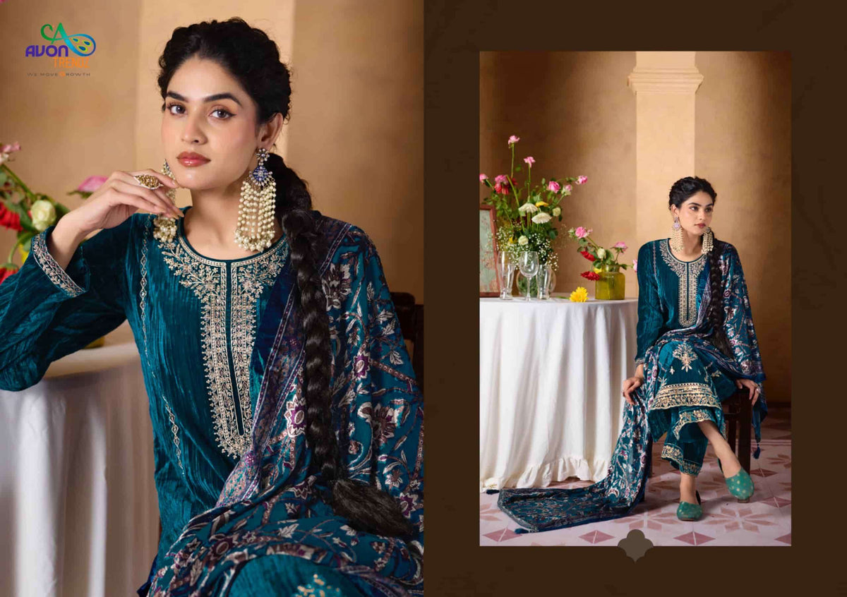 Avon Trendz Crystal Exclusive Designs Velvet Dress Material