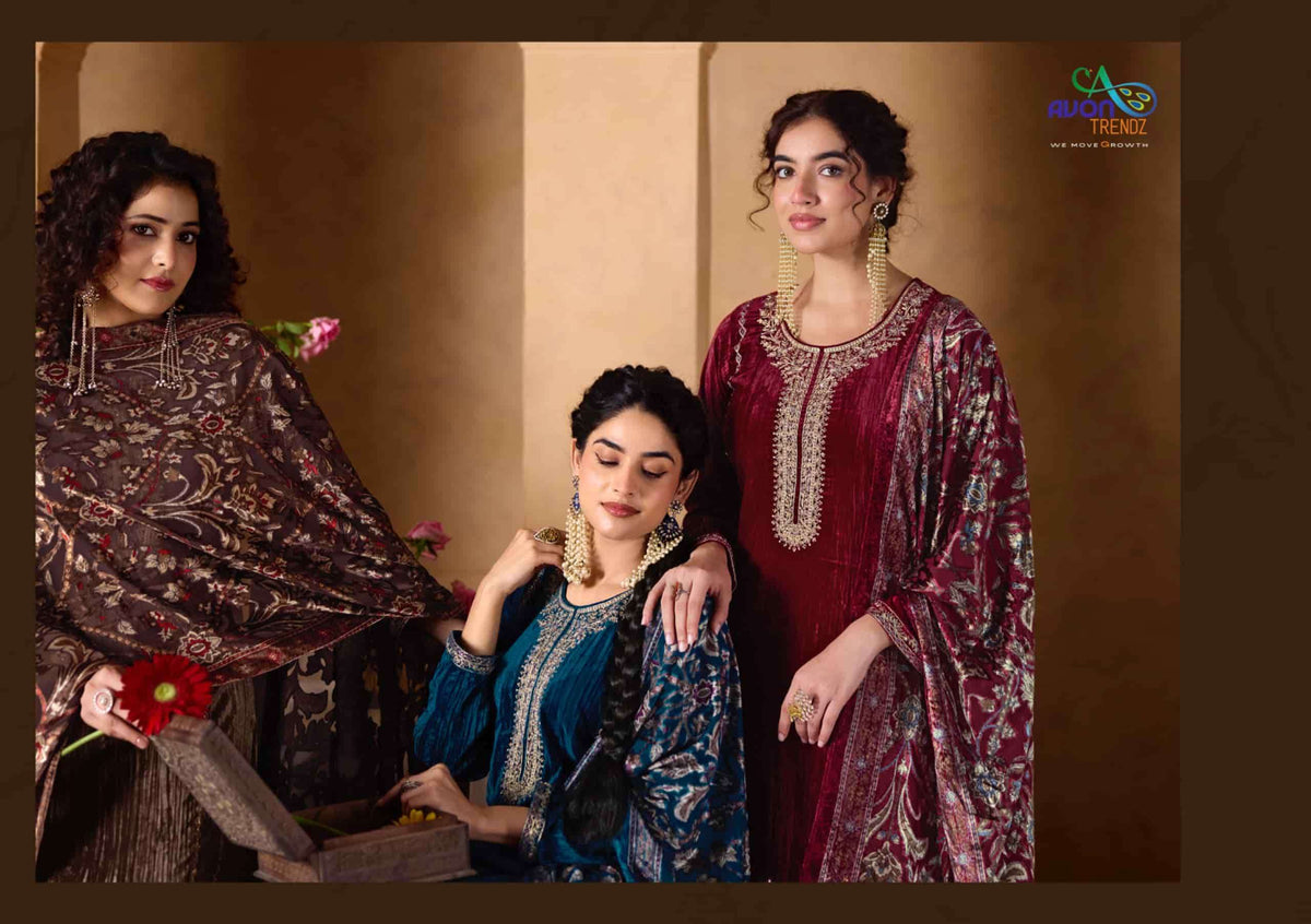 Avon Trendz Crystal Exclusive Designs Velvet Dress Material