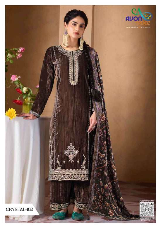 Avon Trendz Crystal Exclusive Designs Velvet Dress Material