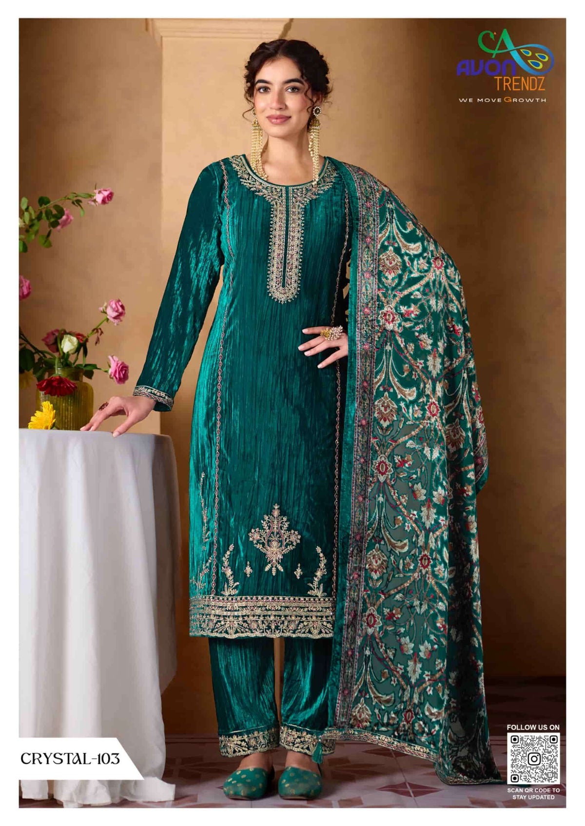 Avon Trendz Crystal Exclusive Designs Velvet Dress Material