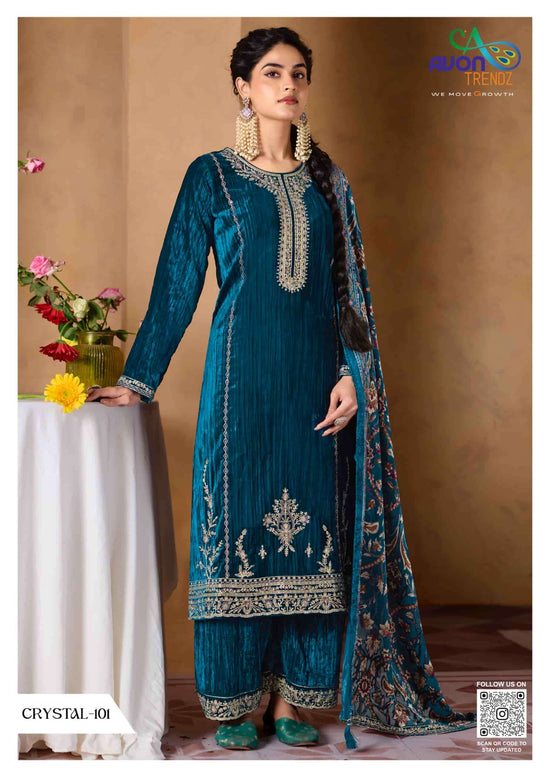 Avon Trendz Crystal Exclusive Designs Velvet Dress Material