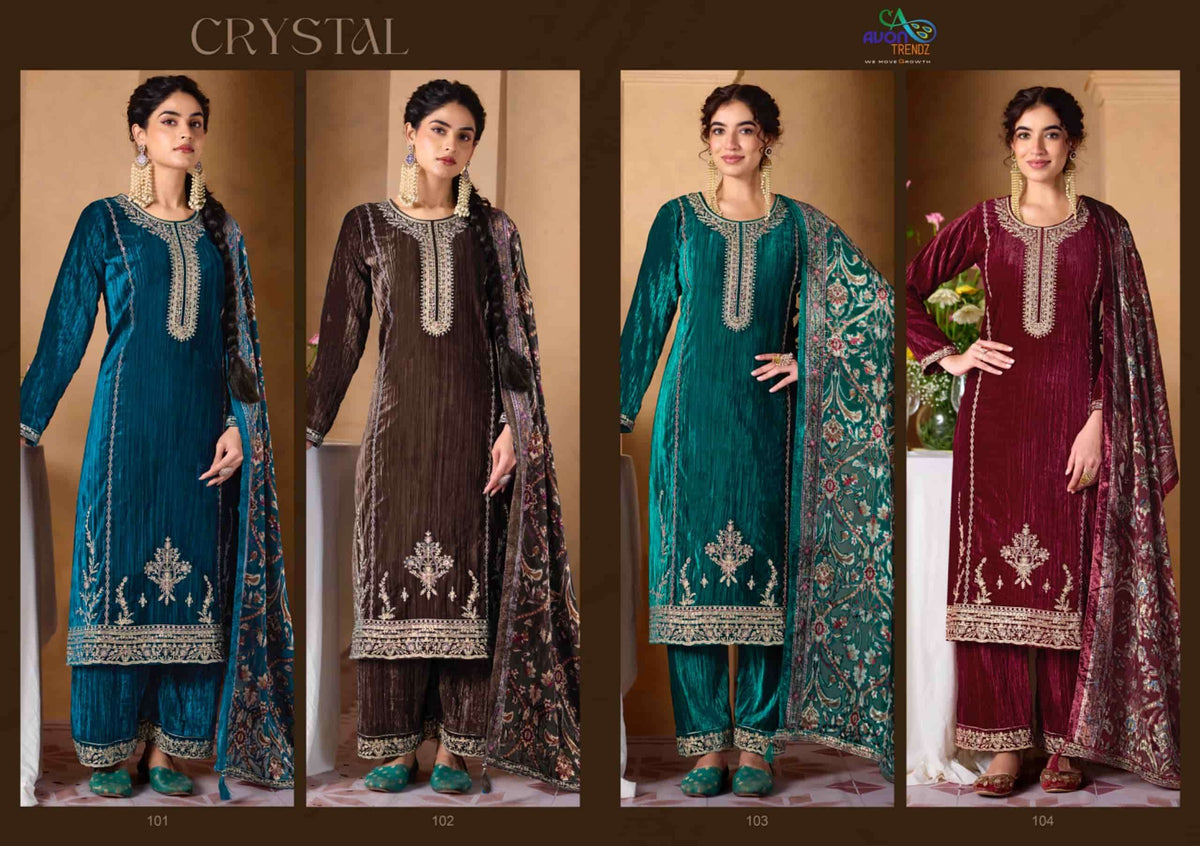 Avon Trendz Crystal Exclusive Designs Velvet Dress Material