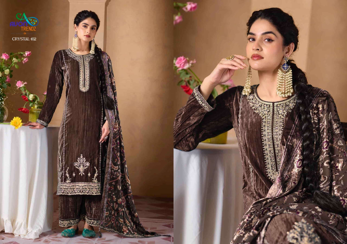 Avon Trendz Crystal Exclusive Designs Velvet Dress Material