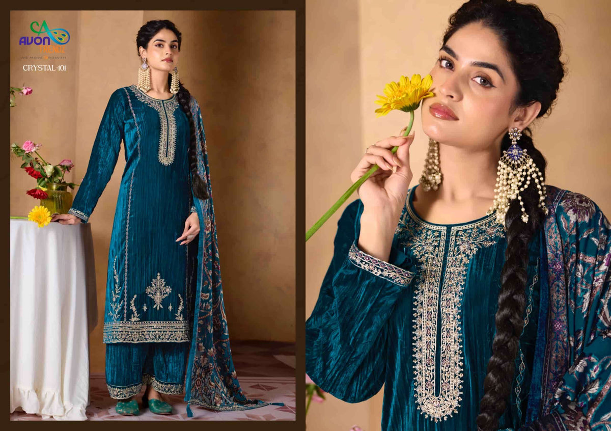 Avon Trendz Crystal Exclusive Designs Velvet Dress Material