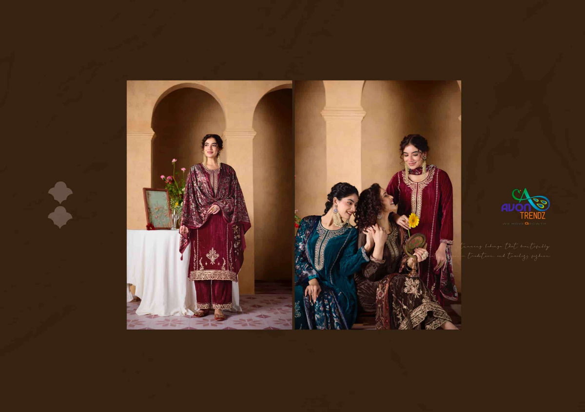 Avon Trendz Crystal Exclusive Designs Velvet Dress Material