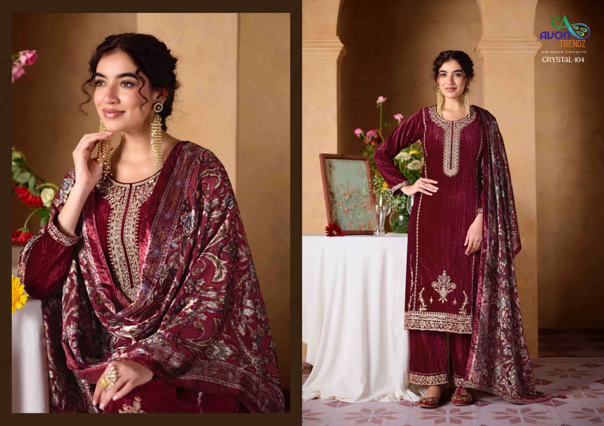 Avon Trendz Crystal Exclusive Designs Velvet Dress Material