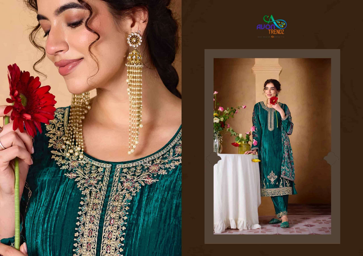 Avon Trendz Crystal Exclusive Designs Velvet Dress Material