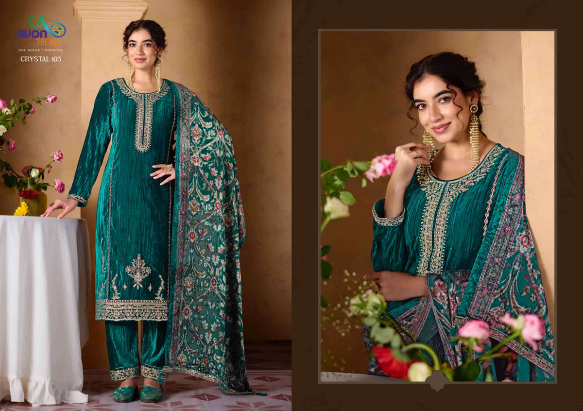 Avon Trendz Crystal Exclusive Designs Velvet Dress Material