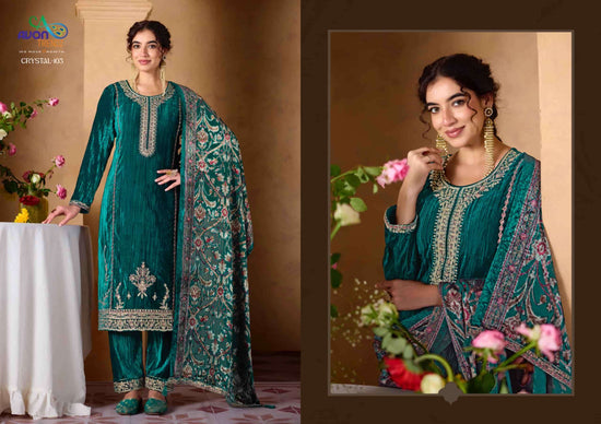 Avon Trendz Crystal Exclusive Designs Velvet Dress Material
