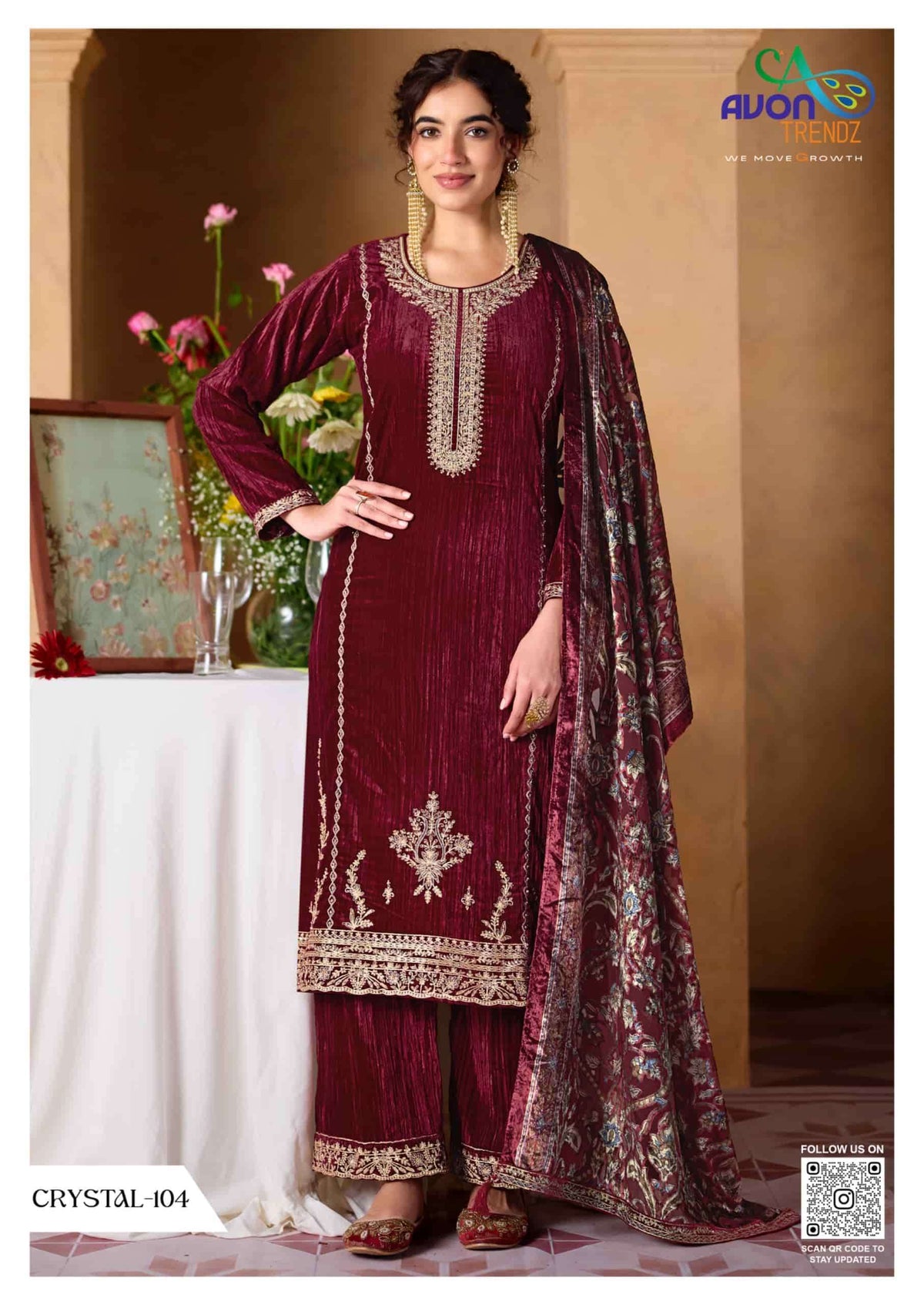 Avon Trendz Crystal Exclusive Designs Velvet Dress Material