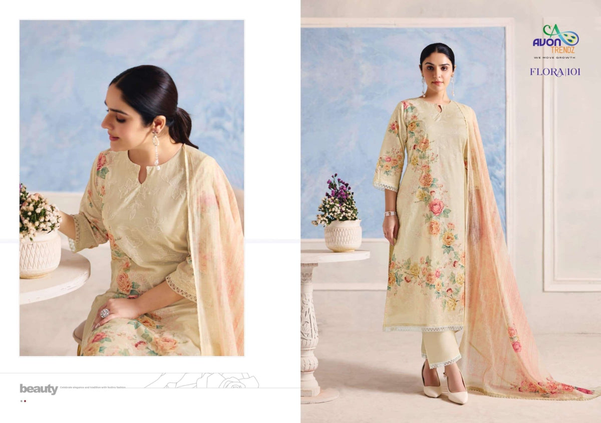 Avon Trendz Flora Premium Cotton Dress Material - Amrah Wholesale