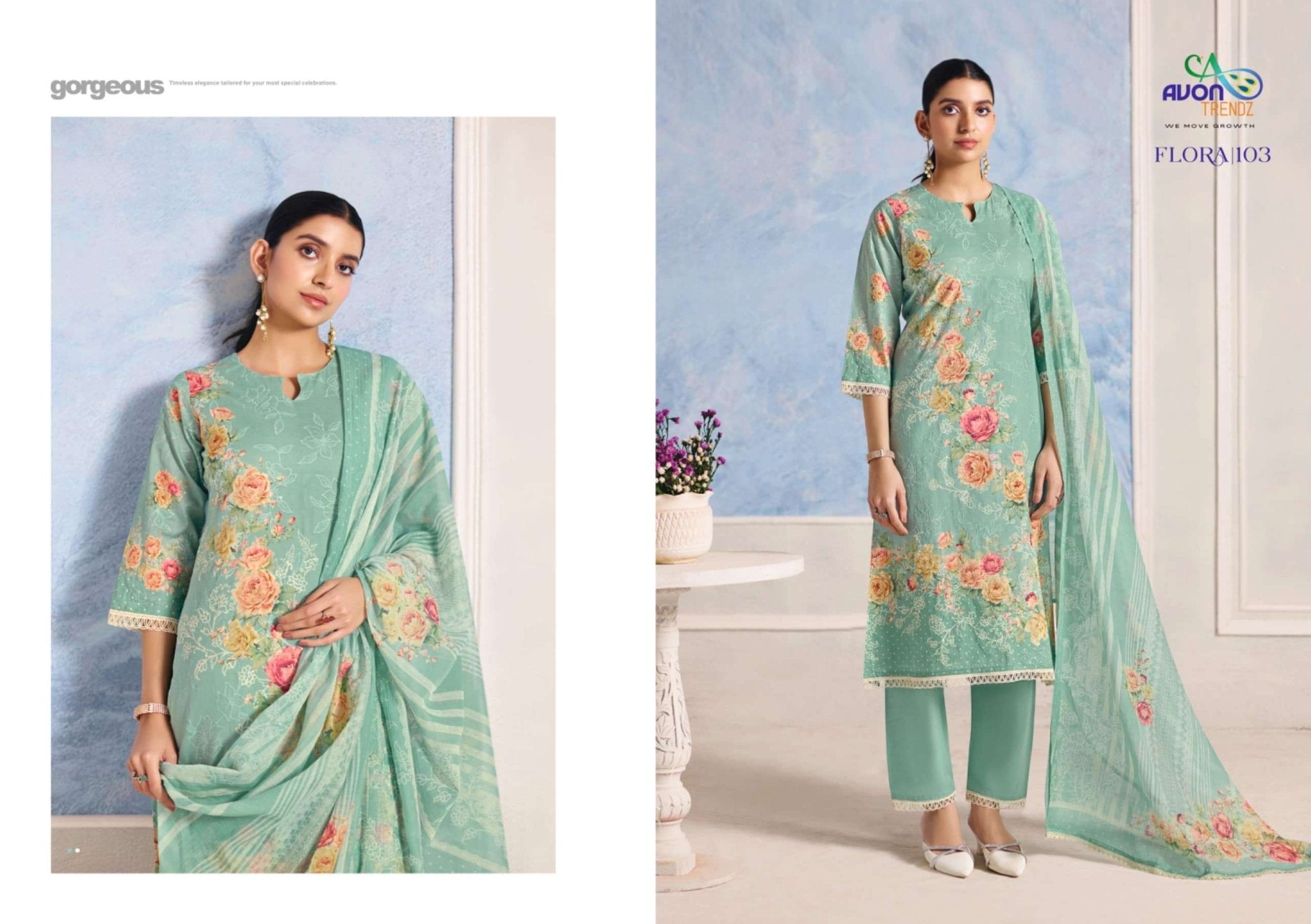 Avon Trendz Flora Premium Cotton Dress Material - Amrah Wholesale