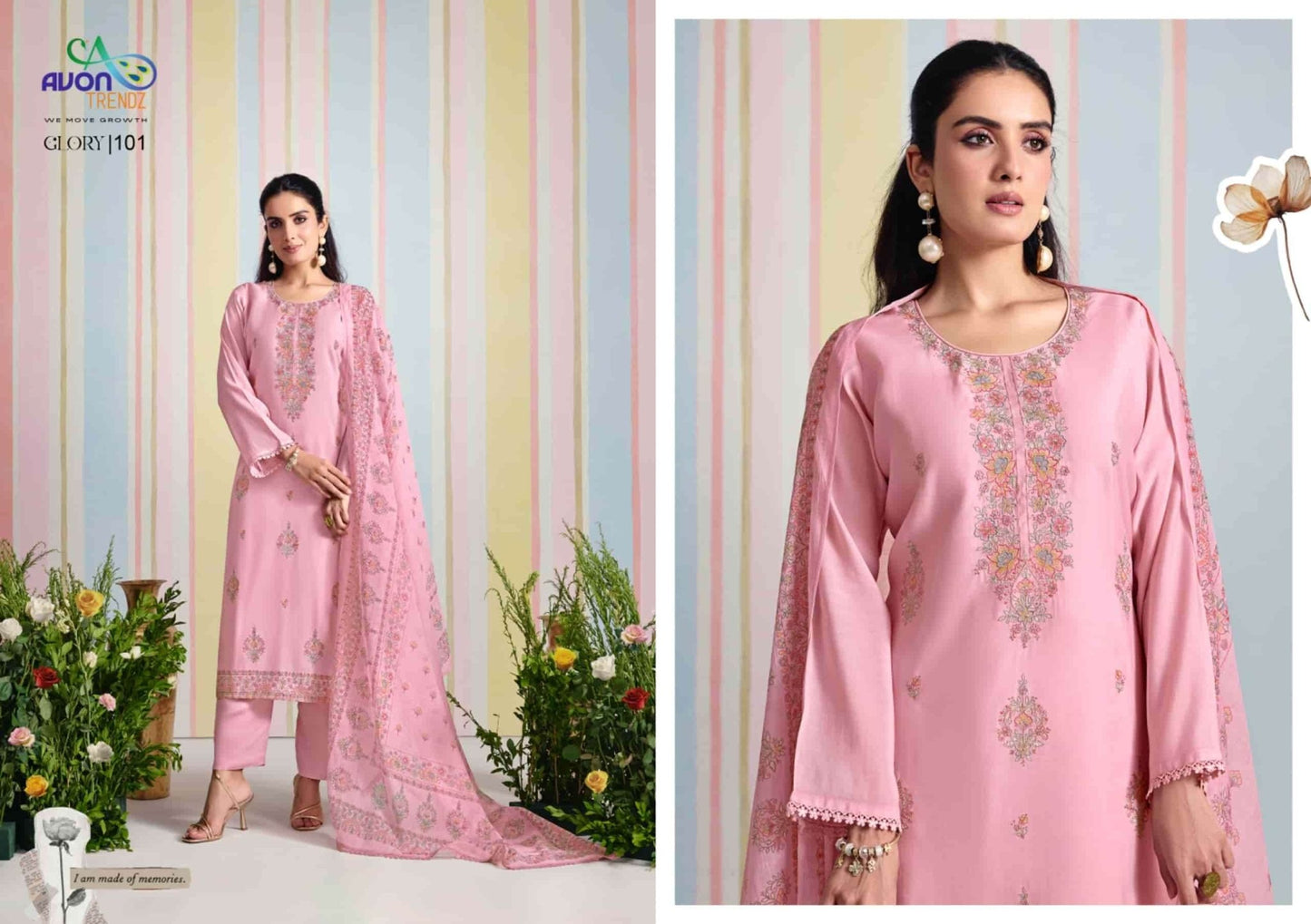 Avon Trendz Glory Embroidered Mul Mul Dress Material - Amrah Wholesale