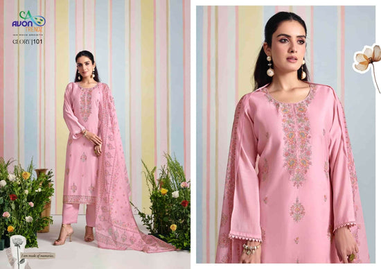 Avon Trendz Glory Embroidered Mul Mul Dress Material - Amrah Wholesale