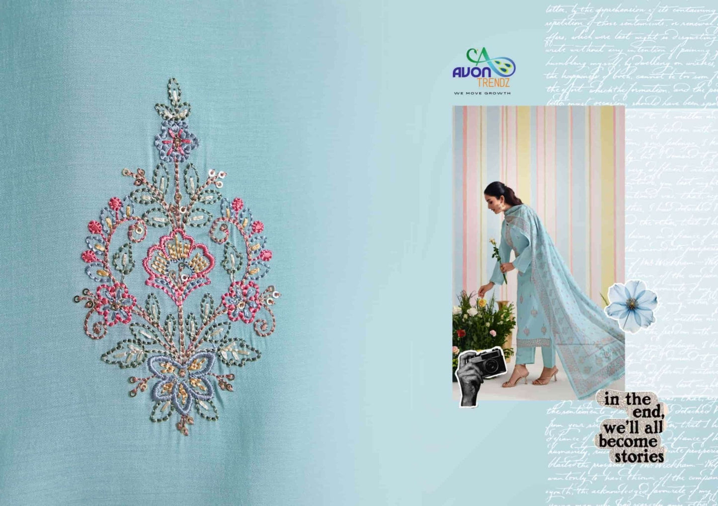 Avon Trendz Glory Embroidered Mul Mul Dress Material - Amrah Wholesale