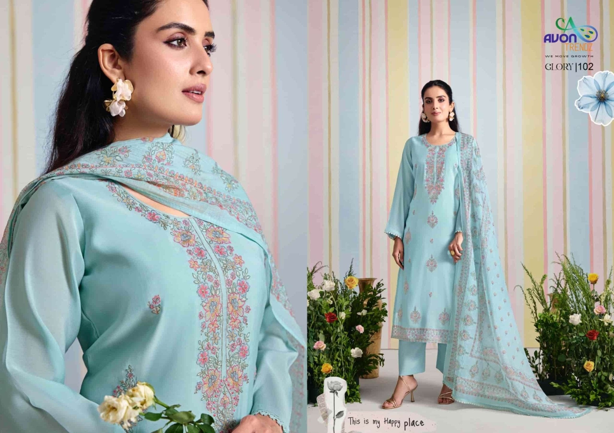 Avon Trendz Glory Embroidered Mul Mul Dress Material - Amrah Wholesale