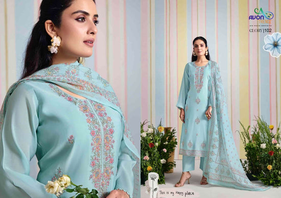 Avon Trendz Glory Embroidered Mul Mul Dress Material - Amrah Wholesale