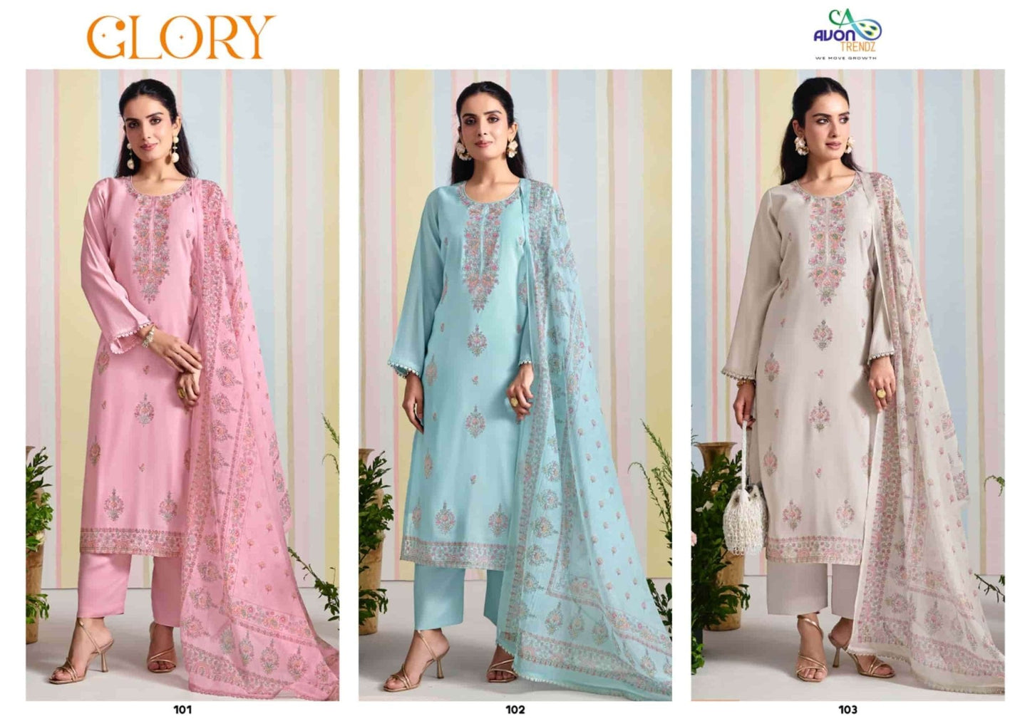 Avon Trendz Glory Embroidered Mul Mul Dress Material - Amrah Wholesale