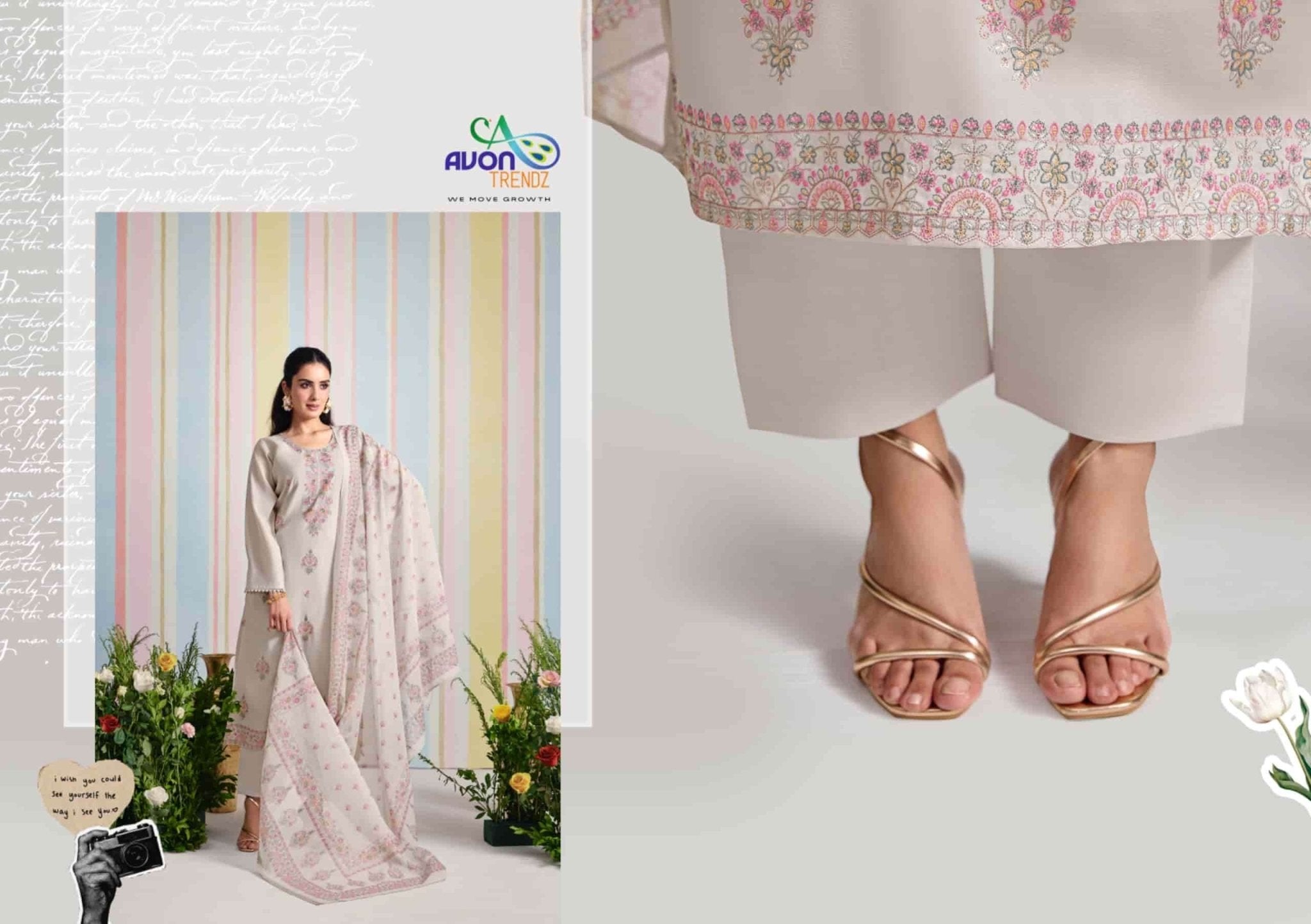 Avon Trendz Glory Embroidered Mul Mul Dress Material - Amrah Wholesale