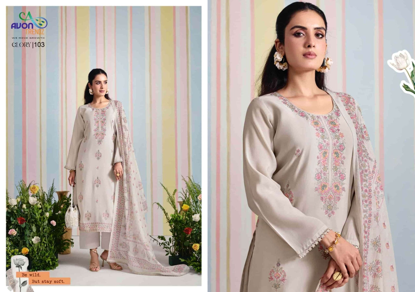 Avon Trendz Glory Embroidered Mul Mul Dress Material - Amrah Wholesale