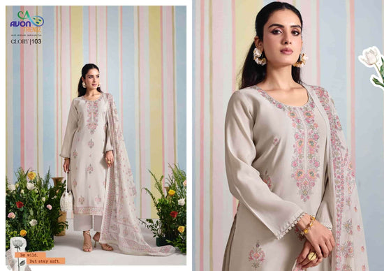 Avon Trendz Glory Embroidered Mul Mul Dress Material - Amrah Wholesale