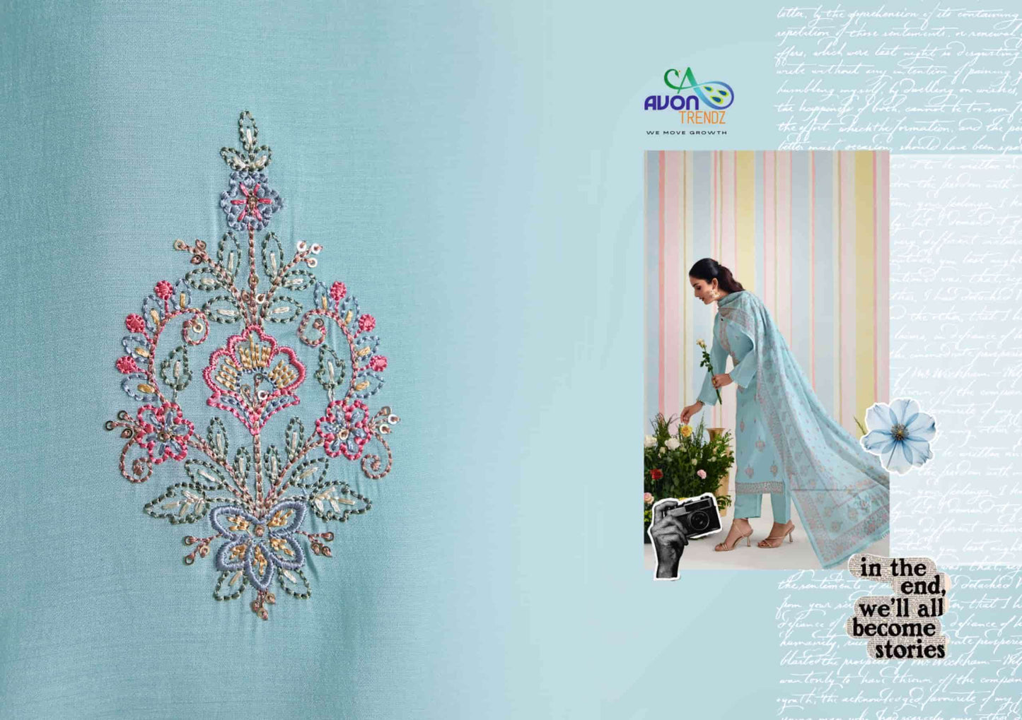Avon Trendz Glory Embroidered Mul Mul Dress Material