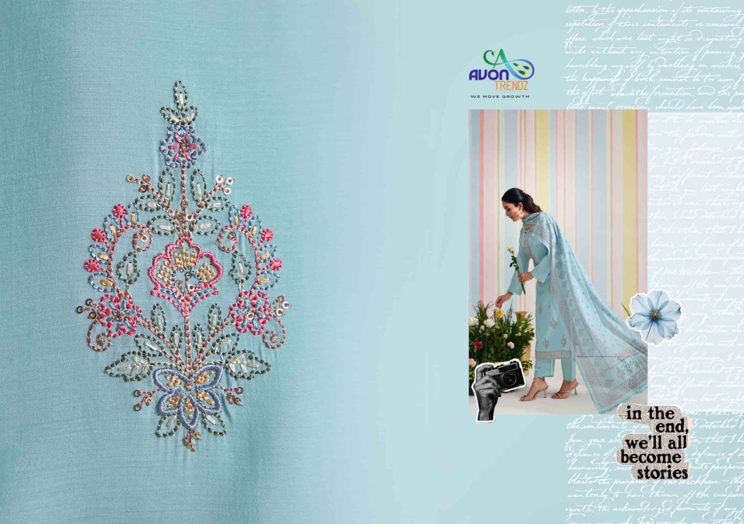 Avon Trendz Glory Embroidered Mul Mul Dress Material
