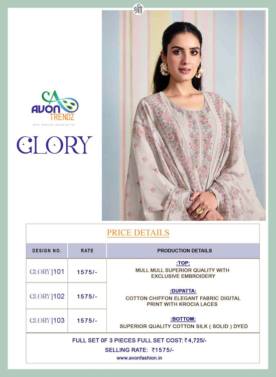 Avon Trendz Glory Embroidered Mul Mul Dress Material