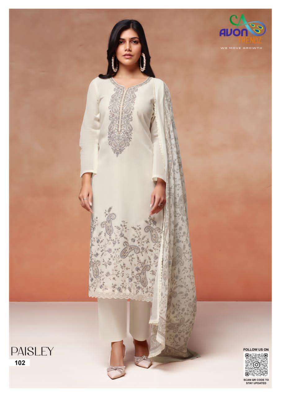 Avon Trendz Paisley Linen Dress Material - Amrah Wholesale
