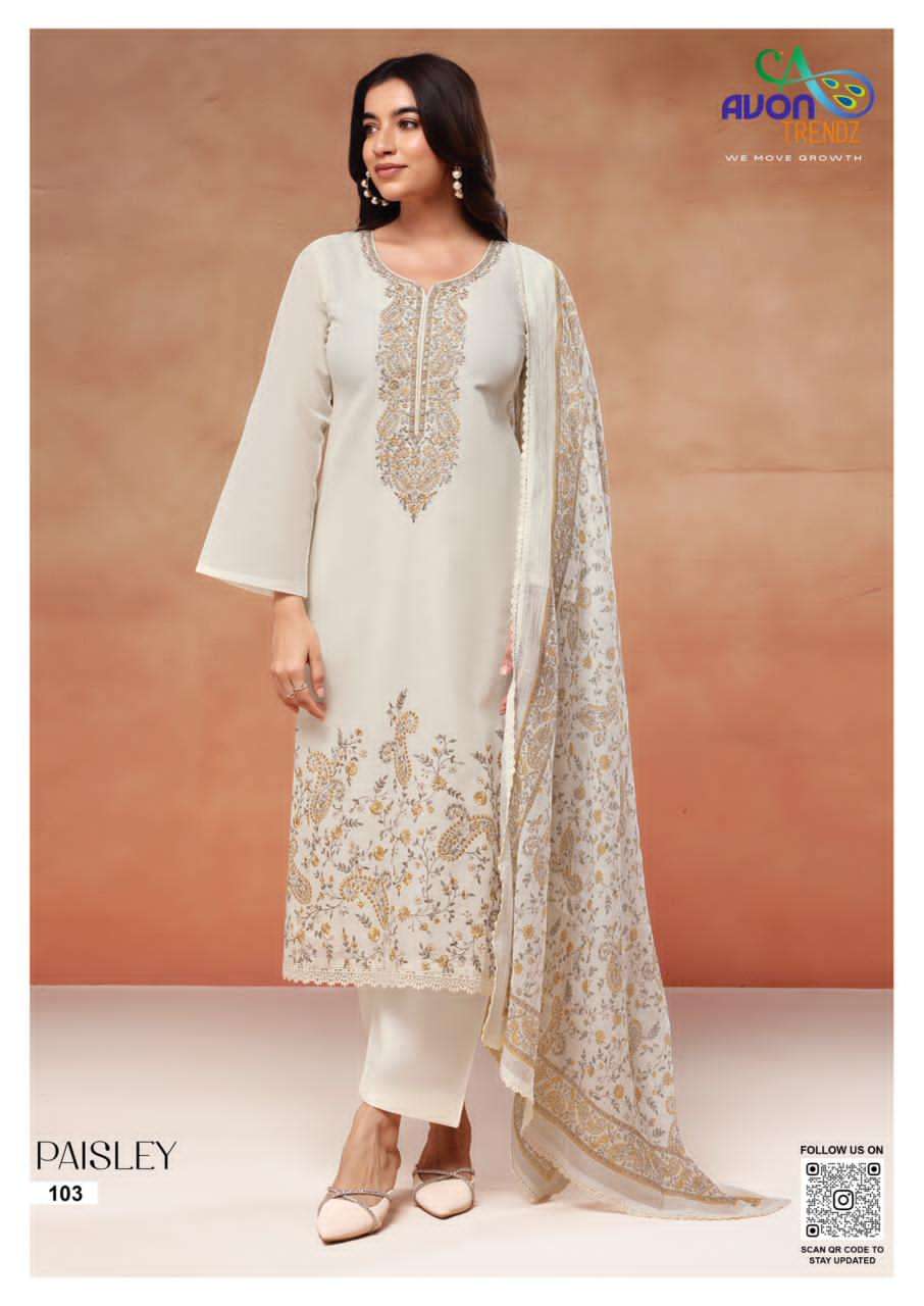 Avon Trendz Paisley Linen Dress Material - Amrah Wholesale