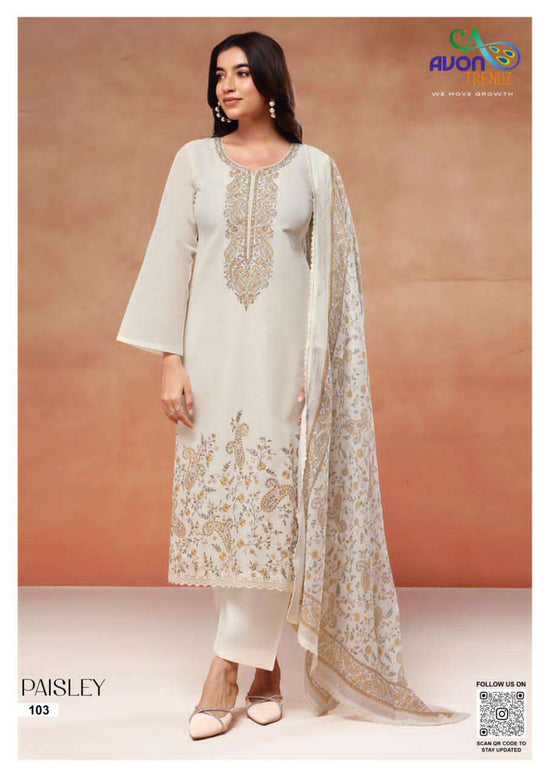 Avon Trendz Paisley Linen Dress Material - Amrah Wholesale