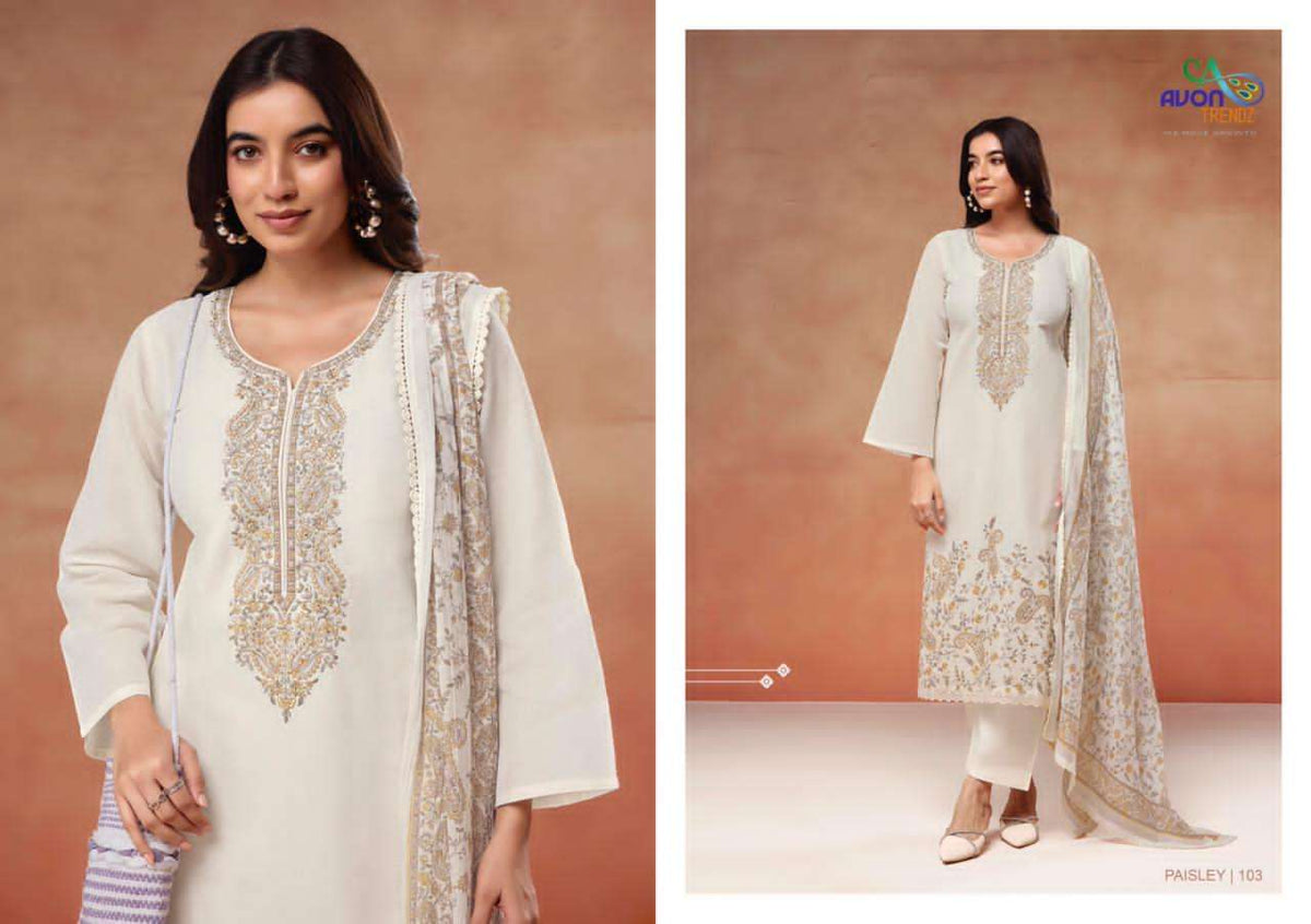 Avon Trendz Paisley Linen Dress Material - Amrah Wholesale