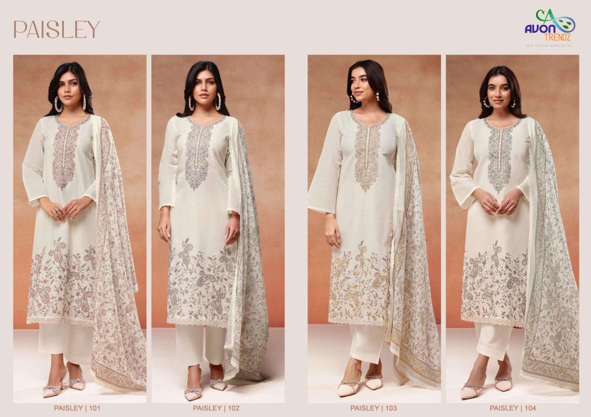 Avon Trendz Paisley Linen Dress Material - Amrah Wholesale
