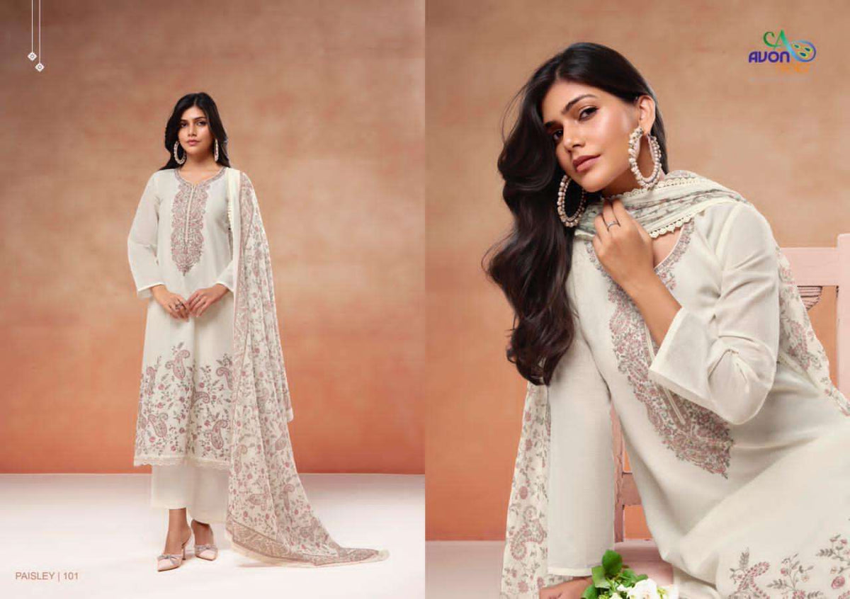 Avon Trendz Paisley Linen Dress Material - Amrah Wholesale