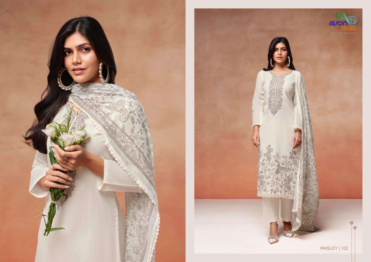 Avon Trendz Paisley Linen Dress Material - Amrah Wholesale