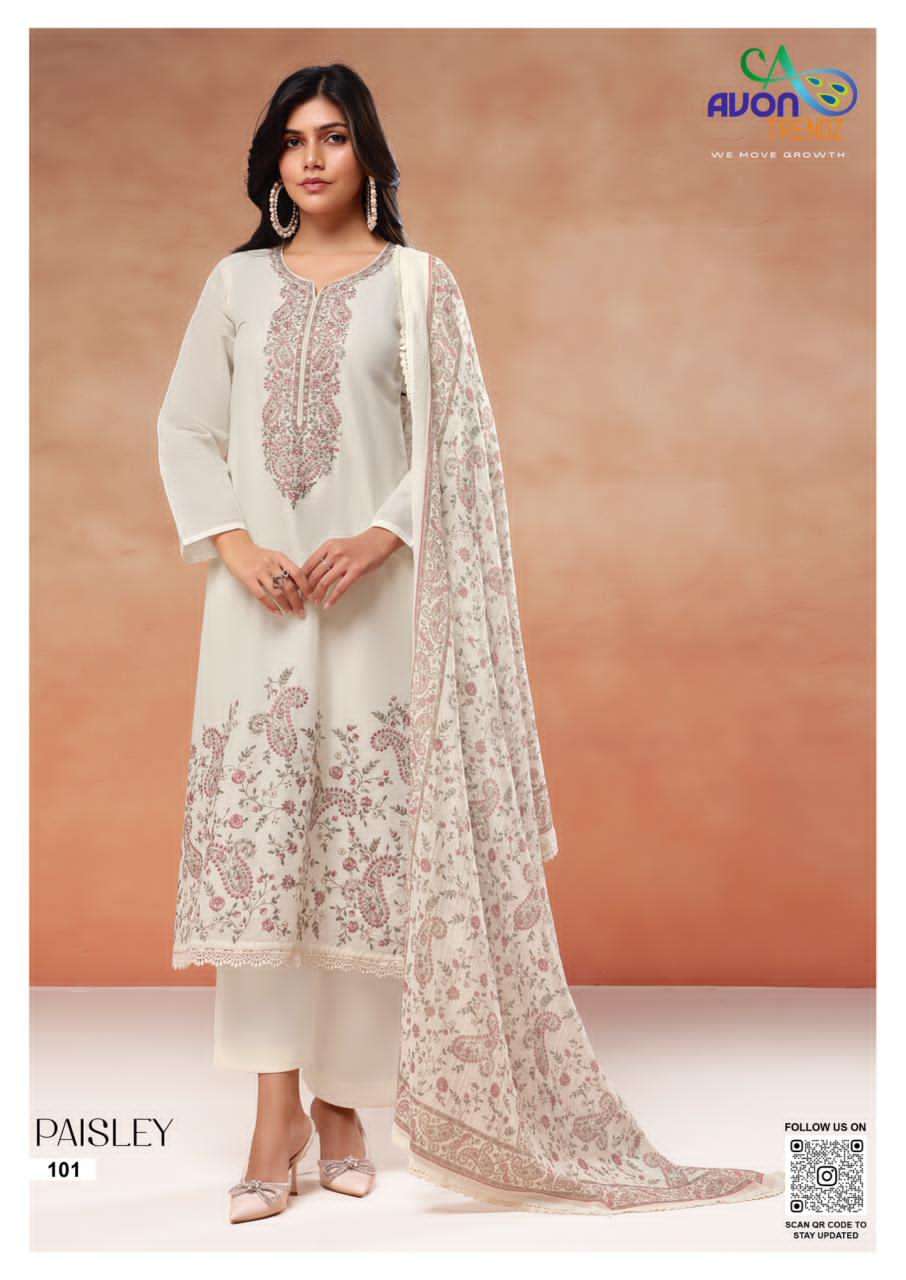 Avon Trendz Paisley Linen Dress Material - Amrah Wholesale
