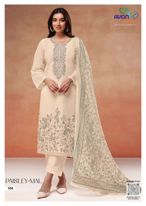 Avon Trendz Paisley Mull Mul Mul Embroidered Cotton Dress Material Collection