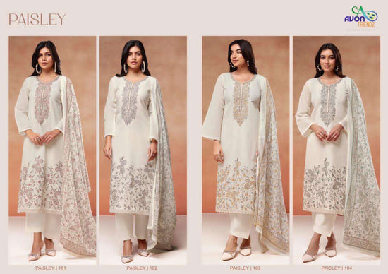 Avon Trendz Paisley Mull Mul Mul Embroidered Cotton Dress Material Collection