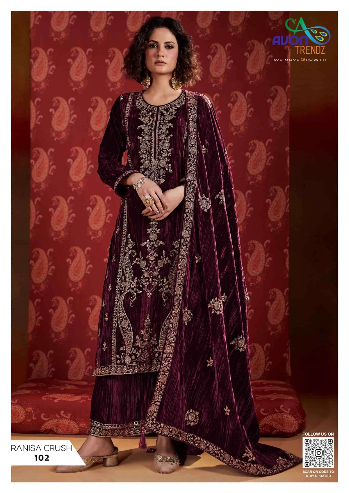 Avon Trendz Ranisa Crush Velvet Dress Material
