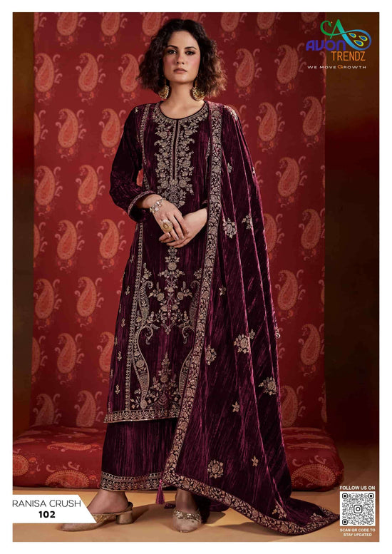 Avon Trendz Ranisa Crush Velvet Dress Material