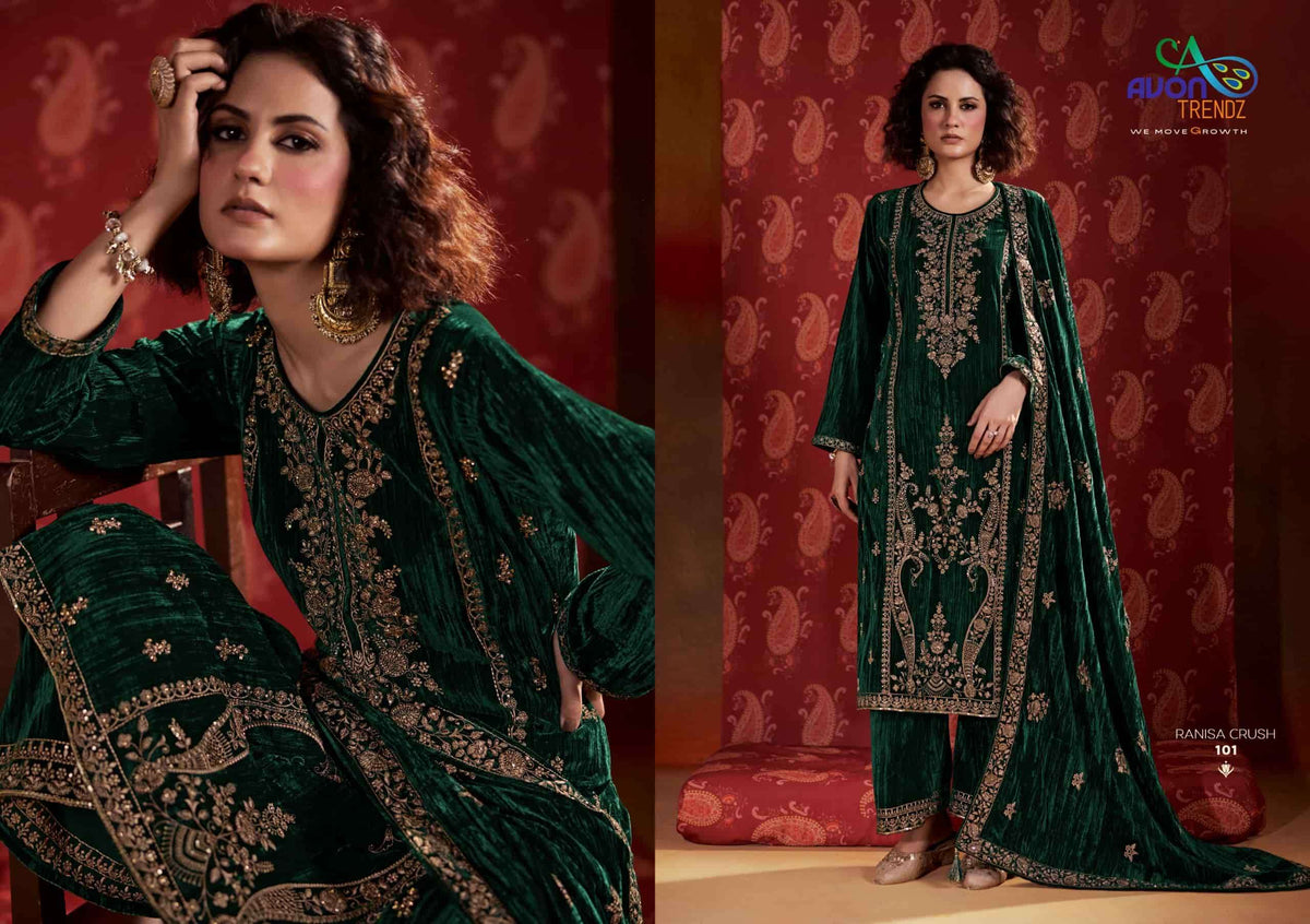 Avon Trendz Ranisa Crush Velvet Dress Material