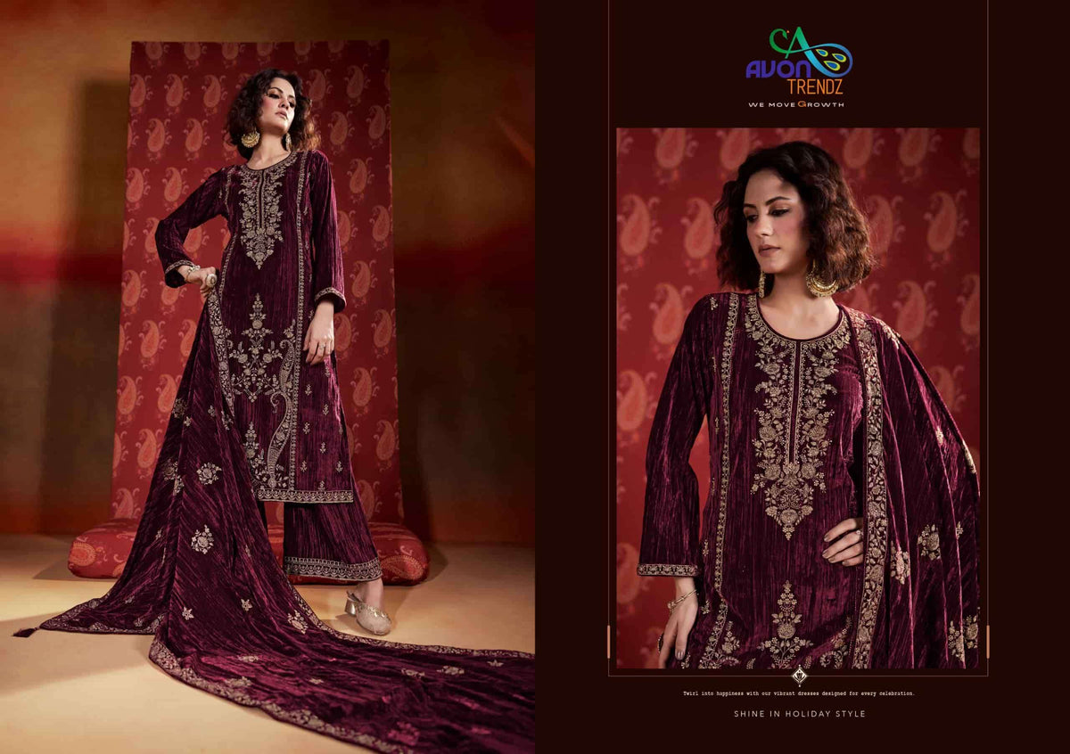 Avon Trendz Ranisa Crush Velvet Dress Material