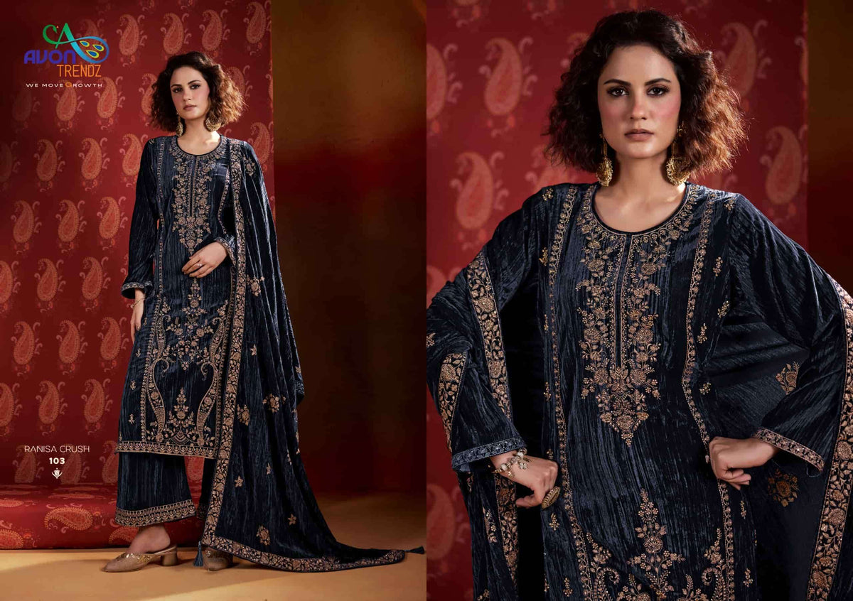 Avon Trendz Ranisa Crush Velvet Dress Material