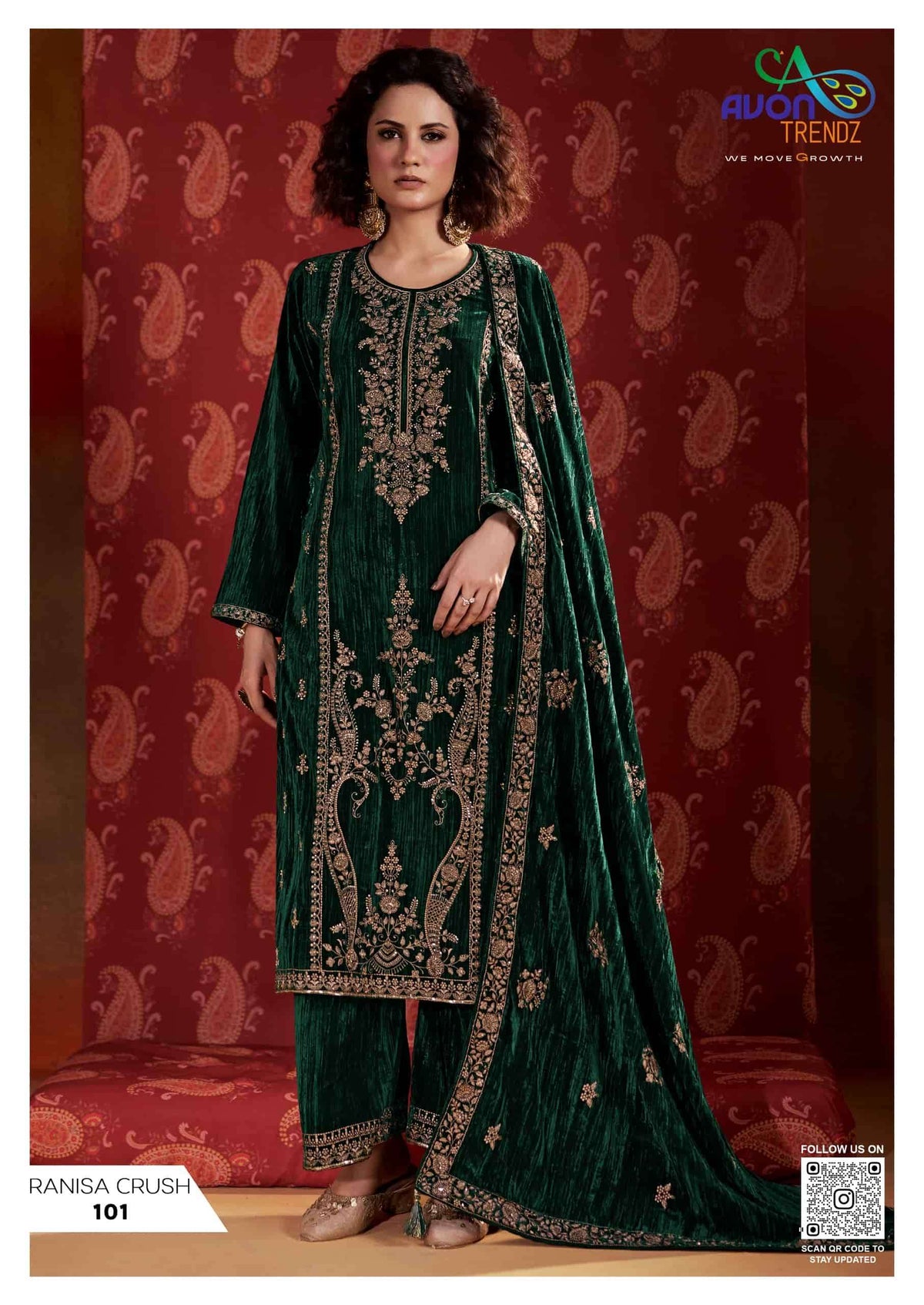 Avon Trendz Ranisa Crush Velvet Dress Material