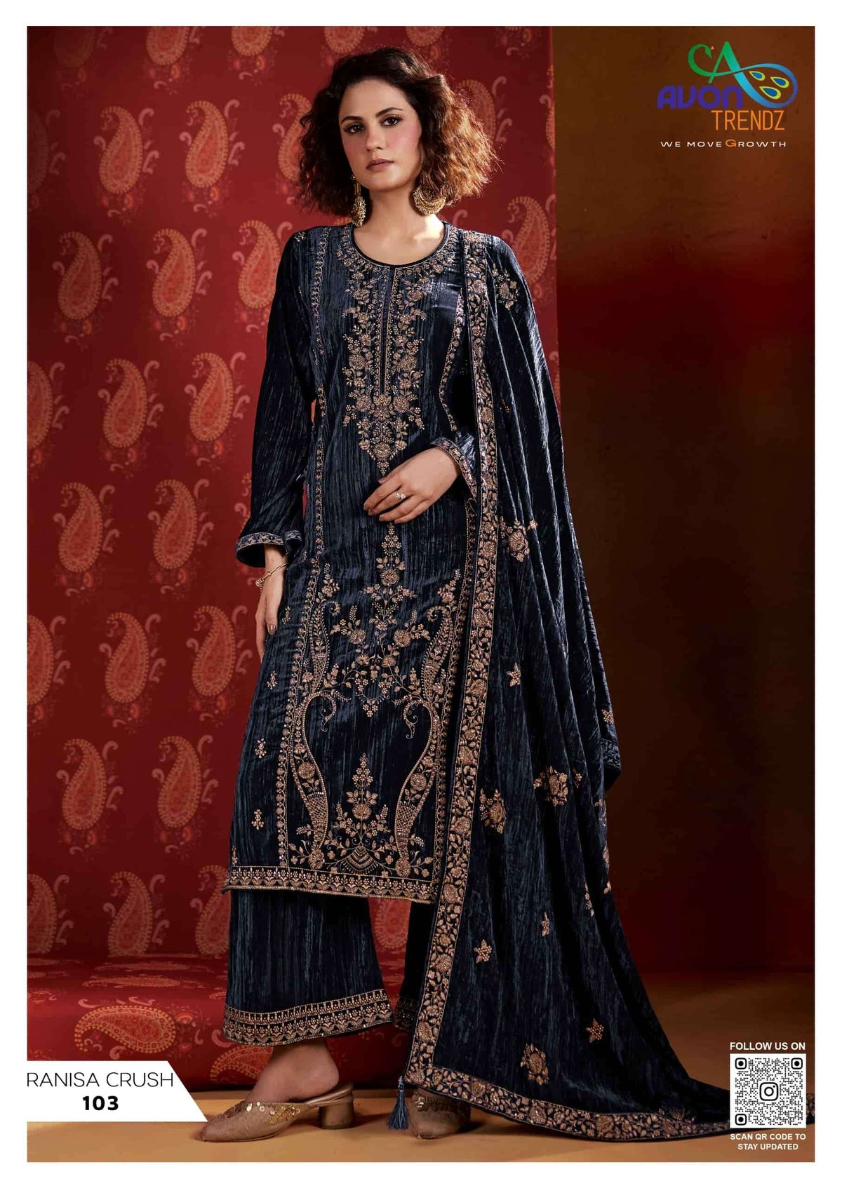 Avon Trendz Ranisa Crush Velvet Dress Material