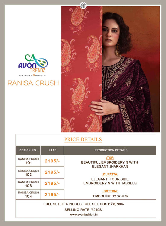 Avon Trendz Ranisa Crush Velvet Dress Material